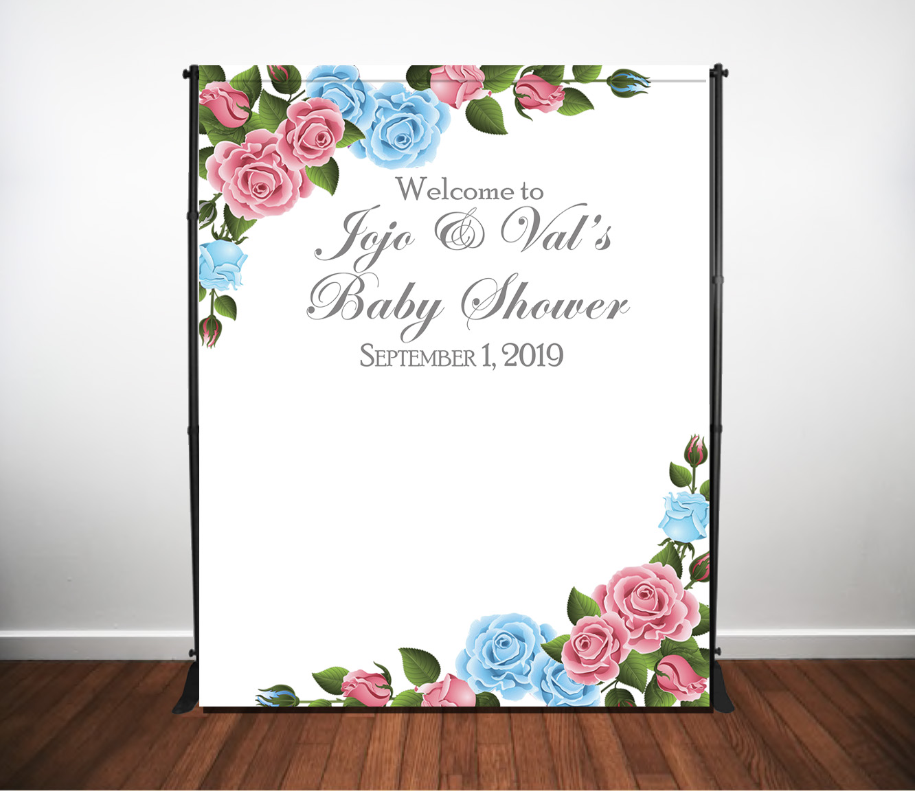 Roses Baby Shower Step Repeat Photo Backdrop