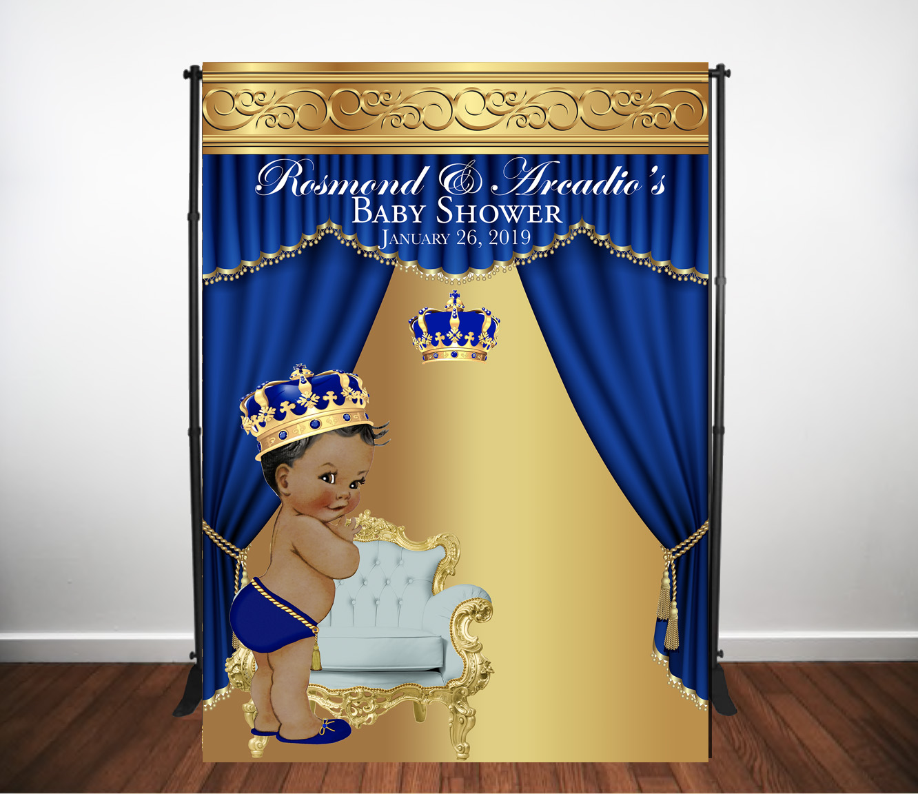 Royal Prince Baby Shower Backdrop made at The Brat Shack Party Store
