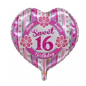 Pink Sweet 16 Heart Mylar Balloon