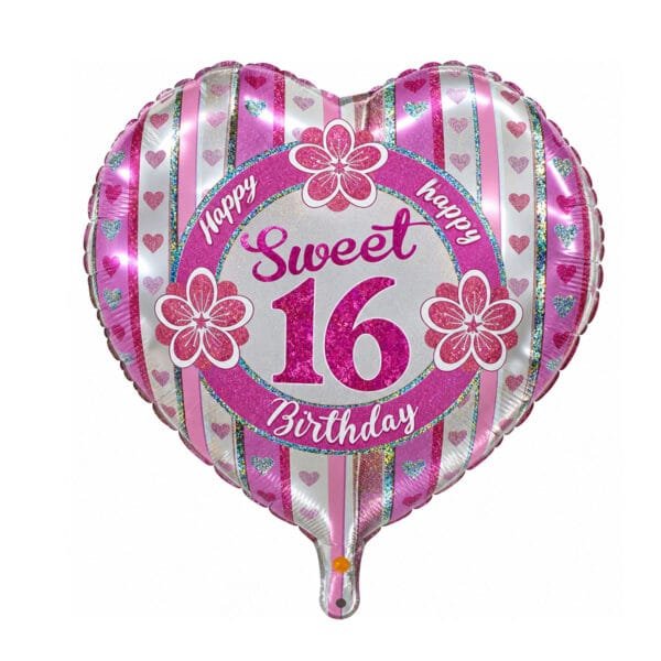 Pink Sweet 16 Heart Mylar Balloon