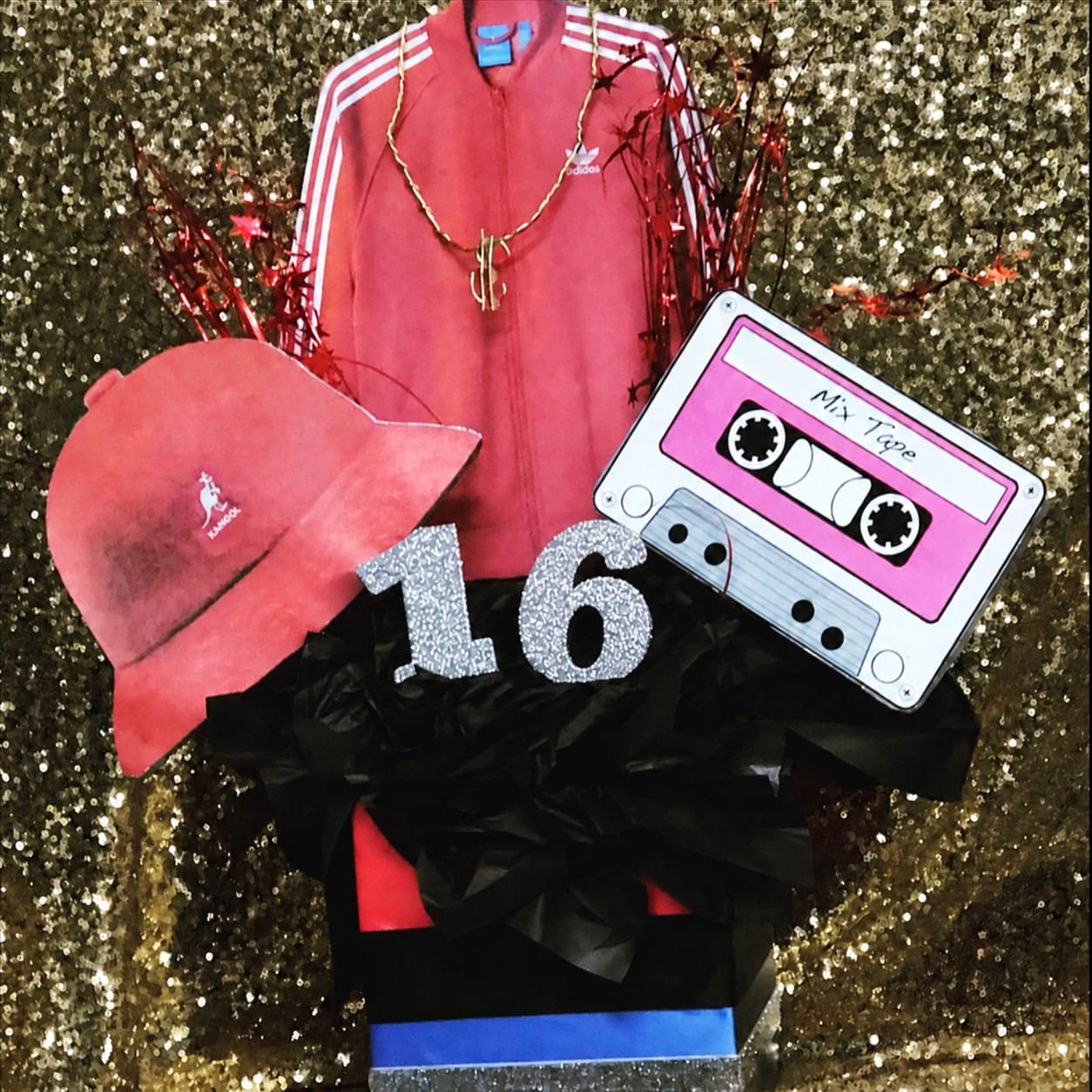 old school centerpiece sweet 16 swag 16