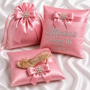 personalized sweet 16 pillow set and money bag The Brat Shack