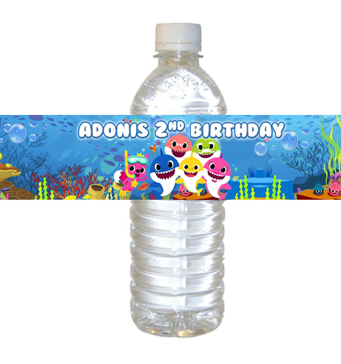 Free Printable Baby Shark Themed Water Bottle Labels