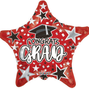 Red Congrats Grad- Star Graduation Mylar Balloon 18in