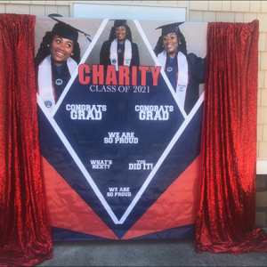 The Brat Shack graduation theme backdrop