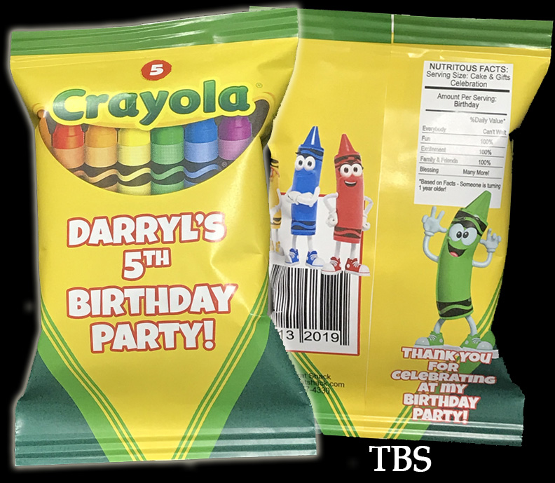 Crayola crayon Inspired Party Favor Chip Bags - The Brat Shack, NY