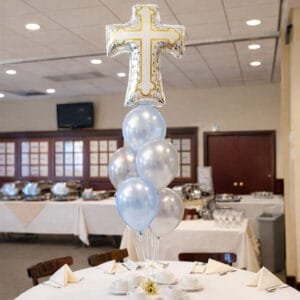 cross balloon table centerpiece The brat shack
