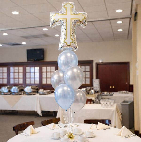 cross balloon table centerpiece The brat shack
