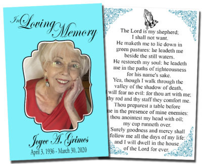 In Loving Memory Prayer Card for Funeral or Memorial | Party Store NY