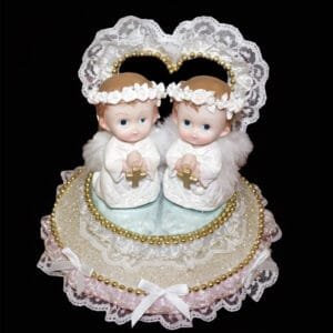 twin babies religious cake topper