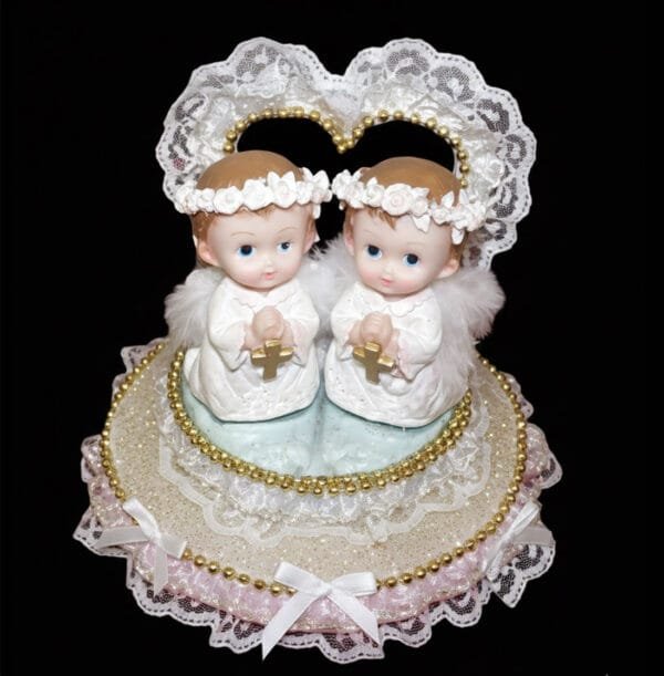 twin babies religious cake topper