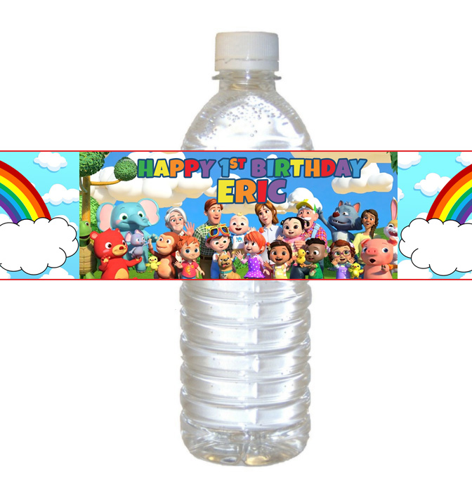 Personalized Cocomelon Theme Water Bottle Label