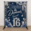 Custom Denim and Diamonds Sweet 16 backdrop personalized for a 16th birthday party
