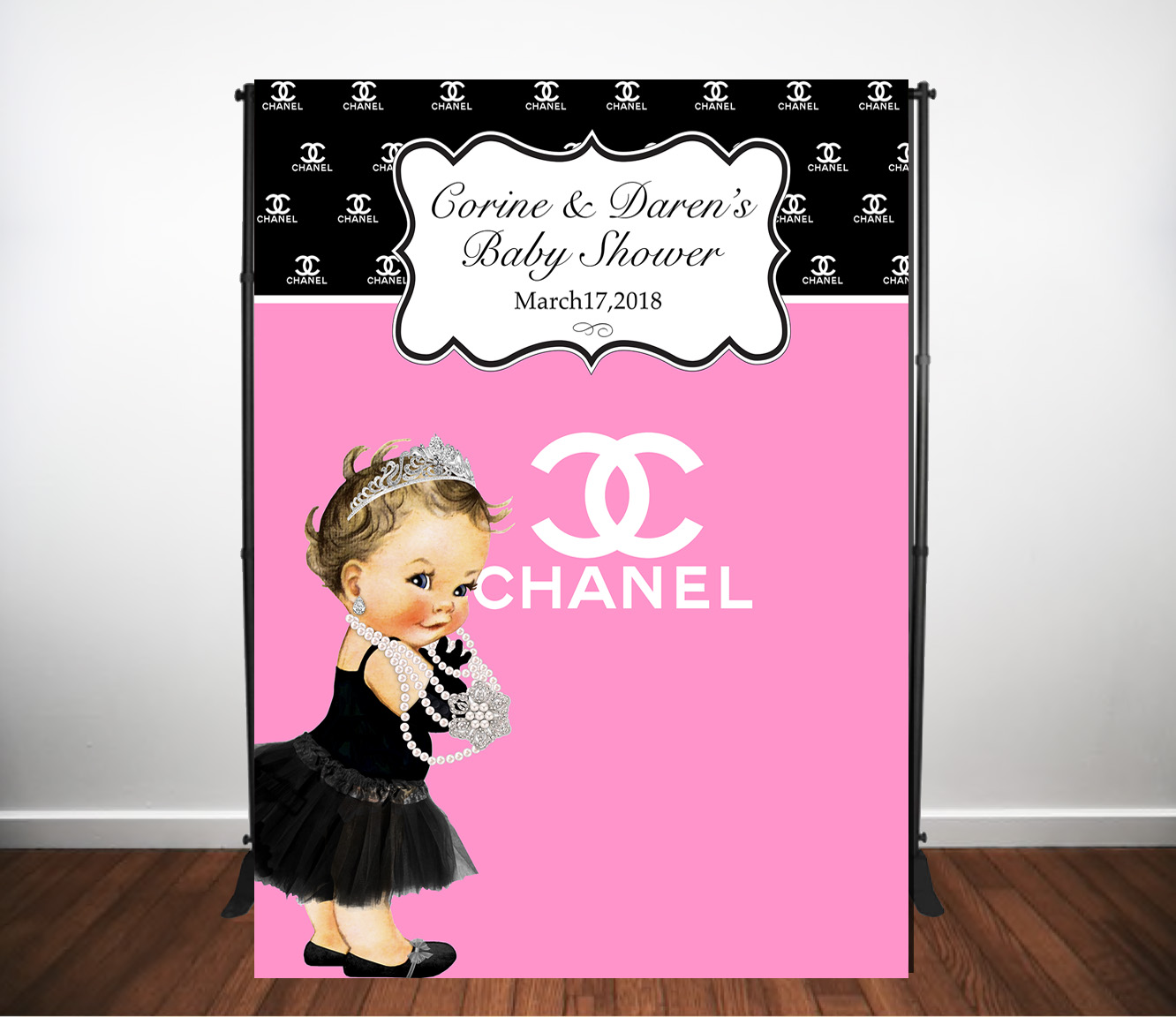 Chanel Baby Backdrop made at The Brat Shack Party Store