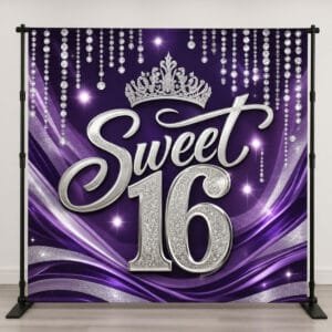 purple dazzling sweet 16 backdrop