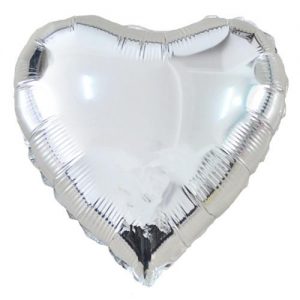 silver shiny heart mylar shaped balloon