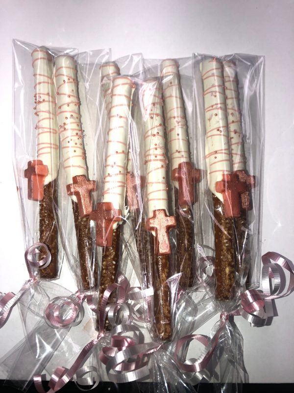 The brat shack chocolate covered pretzels with cross