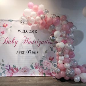 half arch pink and silver for baby shower The brat shack