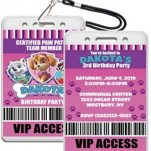 Pink Paw Patrol VIP Birthday Invitation