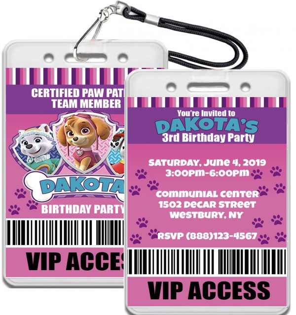 Pink Paw Patrol VIP Birthday Invitation