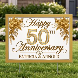 Golden 50th Anniversary Yard Sign The Brat Shack