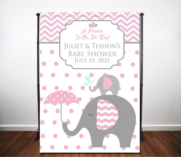 Pink Mommy & Baby elephant Backdrop