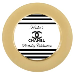 Chanel charger plate insert for birthdays and baby showers the brat shack