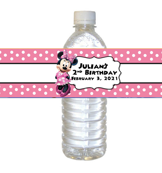 Personalized Minnie Mouse Water Bottle Label available at The Brat Shack