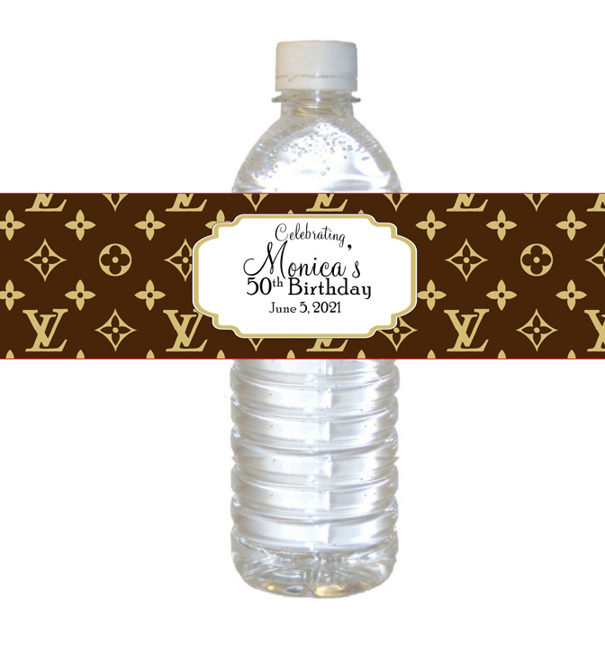 Louis Vuitton Theme Water Bottle Label available at The Brat Shack