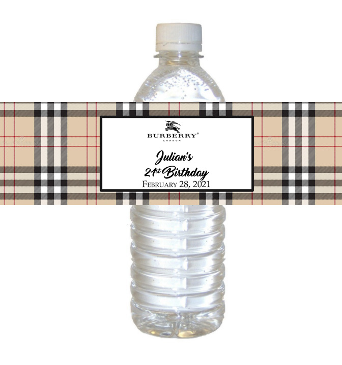 Personalized Burberry Theme Water Bottle Label