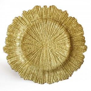 Gold Leaf Glass Charger Plates for rent
