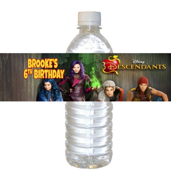 Descendants theme Personalized Water Bottle Label
