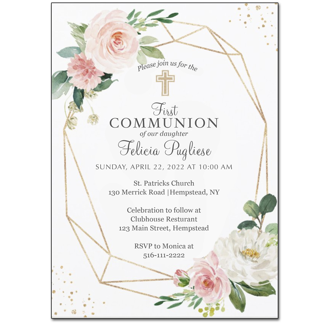 Modern Blush Pink Floral First Communion Invitation - The Brat Shack Party  Store