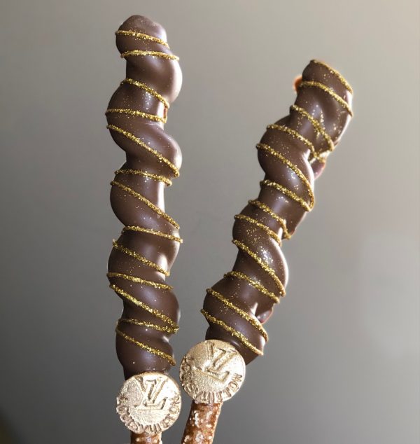 LV Louis Vuitton Chocolate Covered Pretzels with Caramel Swirl Treats