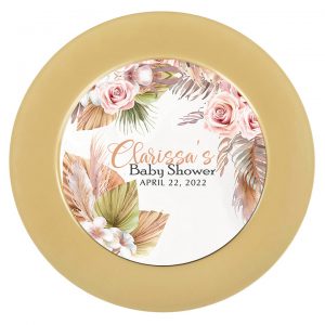 Boho theme plate insert feathers and papas