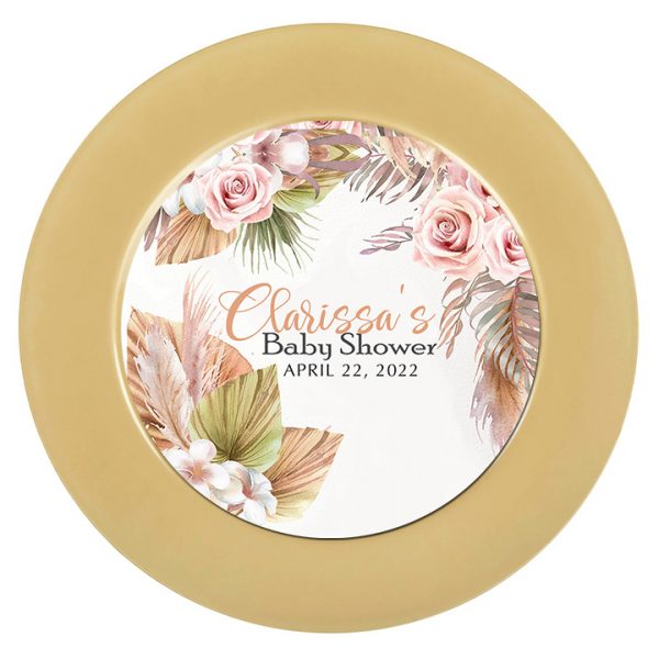 Boho theme plate insert feathers and papas