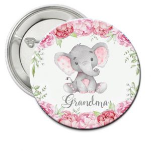 Baby Elephant Girl Theme Family Button