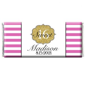 Pink Stripes Sweet 16 Chocolate Wrapper