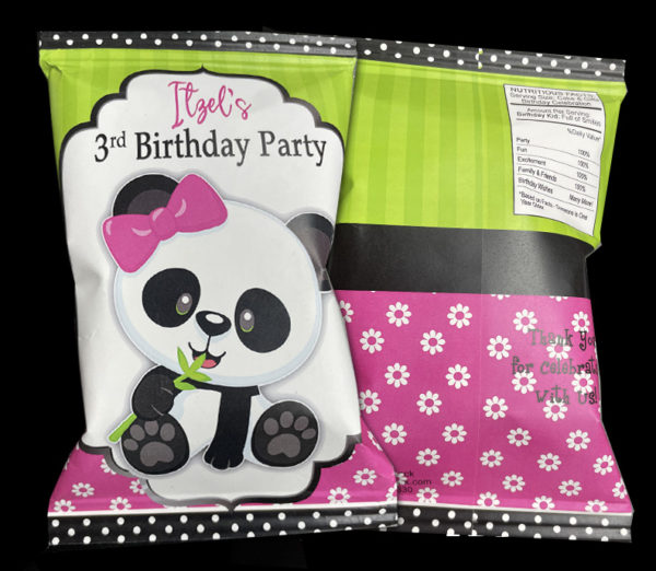 the Brat Shack panda theme chip bag party favors