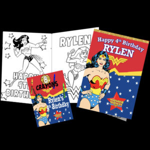 the brat shack Wonder Woman coloring sheet party favors