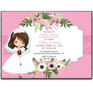 Pink Girl First Holy Communion Invitation
