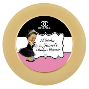 Chanel charger plate insert for birthday and baby showers the brat shack