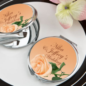 Peach flowers wedding compact favor