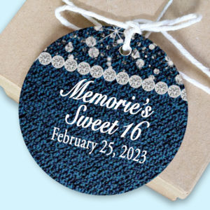 Denim and Diamond Party favor tags the brat shack