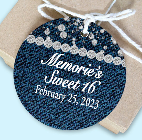 Denim and Diamond Party favor tags the brat shack