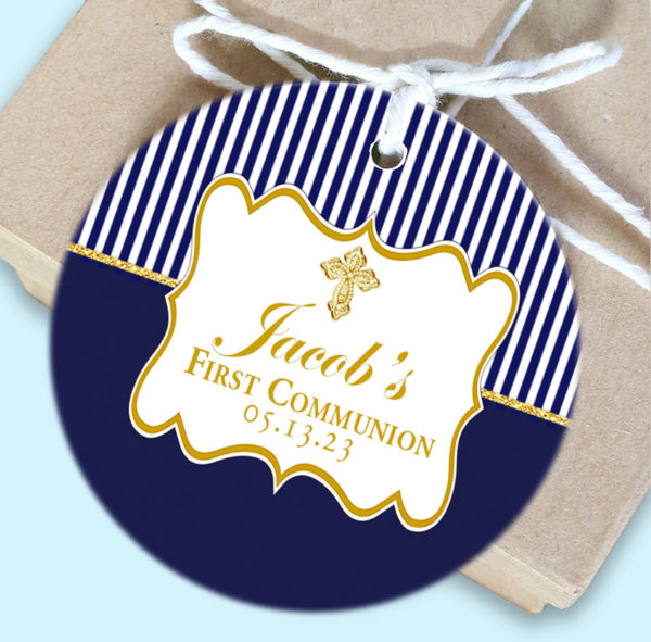 Navy Stripe and Cross Religious Favor Tags The Brat Shack