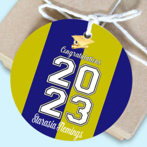 blue and yellow Graduation Favor Gift Tags the brat shack