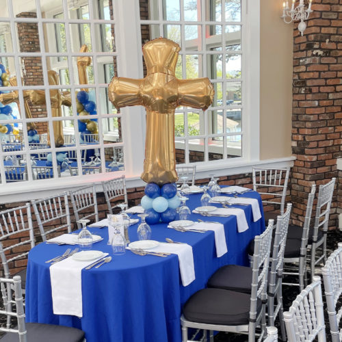 Gold Cross Balloon Table Topper Centerpiece Set Up - The Brat Shack ...