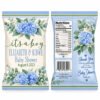 Blue Hydrangea Baby Shower Chip Bags featuring blue flowers, eucalyptus greenery, and ivory floral design