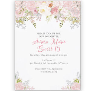 pink floral sweet 16 quince invite